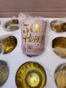 Glass Votive Candle Holders 50th Annv/ Birthday Glossy Pink/ Gold 24 Pack! - Picture 1 of 2