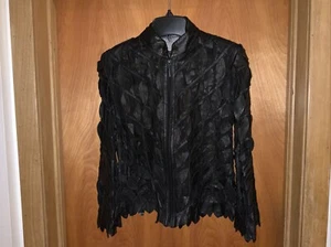 Stillman Studio New York Vintage Damen schwarz Leder Blatt Mesh Reißverschluss Jacke S - Bild 1 von 8