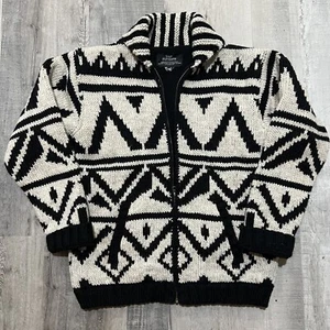 Lost Horizons Nepalese Hand Knit Black/White Wool Geometric Nepal Sweater Jacket - Picture 1 of 6