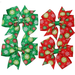 Hair Ribbons Alligator Clips Barrettes Winter Snowflakes Christmas Holiday Lot - Picture 1 of 4