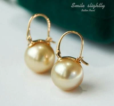 Preciosos Pendientes AAA+ 11-12mm Real Natural Mar del Sur Oro Redondo Perla Oro 18k Foto 1 de 4