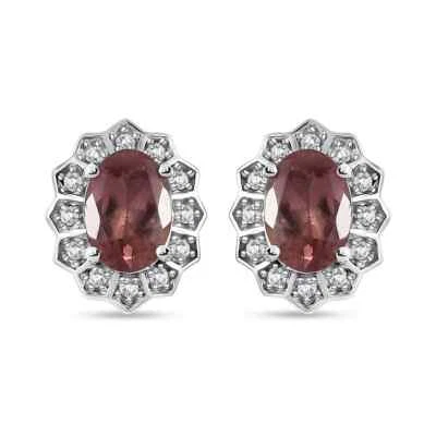 Aretes con halo de apatita y moissanita rubor enchapados en platino de ley de 1,75 quilates Foto 1 de 4