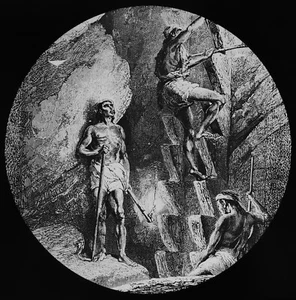 MINERS OF CHIHUAHUA MEXICO C1873 ANTIQUE Magic Lantern Slide MINING - Picture 1 of 3