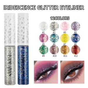 12 Farben Diamant Glitzer Flüssiger Eyeliner Haltbar Wasserfest Kajalstift : - Bild 1 von 23