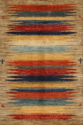 Alfombra abstracta 3x5 gris moderna Gabbeh afgana anudada a mano Foto 1 de 4