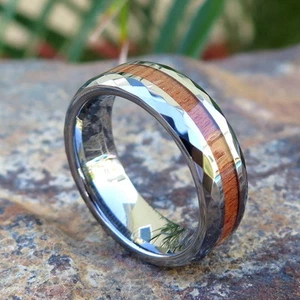 Hawaii Hawaiian Jewelry Wood Tungsten Wedding Ring Band 7mm #CRD-1004-07 - Picture 1 of 5