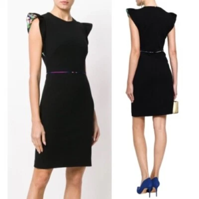 Emilio Pucci Black Stretch Ponte Sheath Dress 6 Ruffle Sleeve Cocktail Party - Image 1 of 4