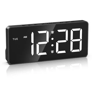 Digital Alarm Clock LED Alarm Clock for Bedroom 7'' Rechargeable Desk Clock w... - Picture 1 of 8