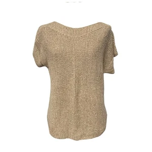 Cable & Gauge Beige Knit Button Back Short Sleeve Sweater Top Womens Small New - Picture 1 of 6