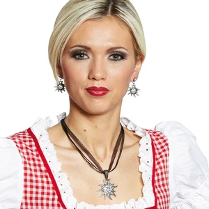 Dirndl Schmuck Bierfest Oktober Set Ohrringe Stecker u Kette Edelweiß Karneval - Bild 1 von 3