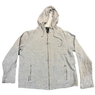 Ralph Lauren Women’s Hoodie Sweater Light Gray Full Zip Drawstring Zip Pockets - Image 1 of 4