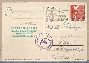 Berlin - 3 Mark MiNr. Alli-Bes. 961 (Taube) auf Zensurkarte-EF Zehnfachfrankatur - Bild 1 von 2