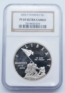 2005 P Marines Silver Commemorative $1 Dollar NGC PF 69 Ultra Cameo - U1652 - Picture 1 of 4