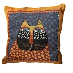 Vintage Laurel Burch Katze Überwurf Couch Kissen Wandteppich Samt orange Rücken Kätzchen 17 Zoll - Bild 1 von 6