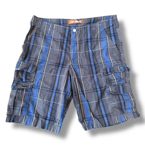 2000’s Y2K Vintage Lee Dungaree Blue Gray  Plaid Cargo Shorts Men’s Size 36 - Picture 1 of 5