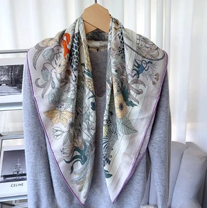 70% Cashmere 30% Silk Scarf Animal Farm Print Double Face Stole Shawl Wrap 35" - Picture 1 of 32