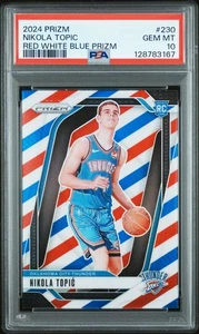 Tarjeta de radiocontrol Nikola Topic 2024-25 Panini roja blanca y azul Prizm #230 Thunder ¡PSA 10! - Imagen 1 de 2