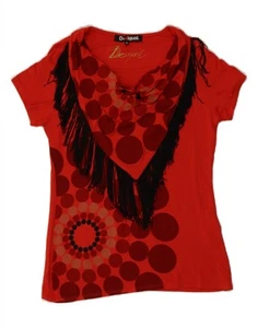 DESIGUAL Womens Graphic T-Shirt Top UK 18 XL Red Polka Dot Viscose DN35 - Picture 1 of 3