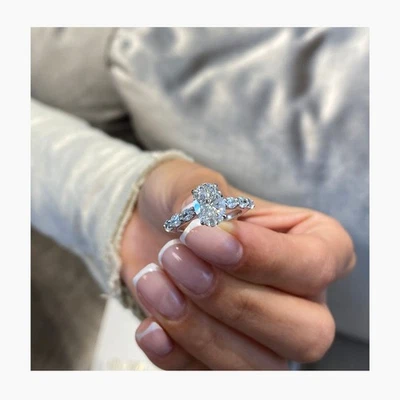 Diamond Oval Ring Certified IGI F VS1 2.2 Ct Hid Halo Labcreated 14K White Gold - Image 1 of 4