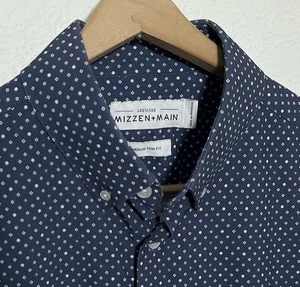 Mizzen Main Shirt Mens Medium Blue Trim Fit Polka Dot Performance Short Sleeve - Picture 1 of 6