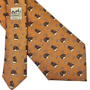 HERMES CORBATA HOMBRE PATRÓN NARANJA/OSO Ancho: 3.5", Largo: 62" 5002 EA - Imagen 1 de 22