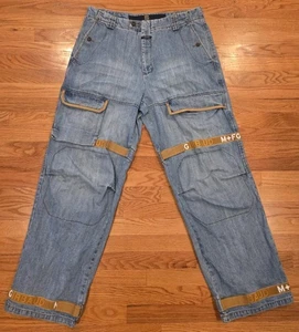 Pantalones de mezclilla Marithe Francois Girbaud amarillo cinta transbordador talla 38 x 31 azul claro Y2K - Imagen 1 de 24