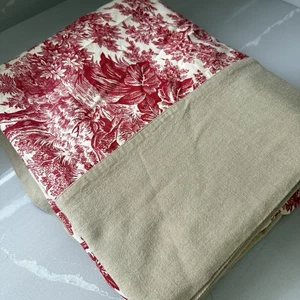 Mantel de lino de gran tamaño French Toile De Jouy rojo con borde beige 112x66" - Imagen 1 de 12
