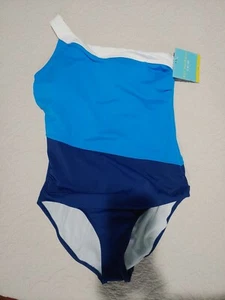 Bal Harbour Swim Size 14 One Piece one shoulder swimsuit Blue Tummy Control - Picture 1 of 5