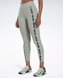 Women Reebok Tape Leggings Tights ladies Activewear Women Grey UK 10 Small - Picture 1 of 5