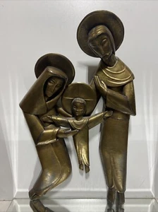 Rare Mary, Joseph & Jesus Brass Wall Sculpture French Artist Jean Gubelini 1966 - Picture 1 of 22