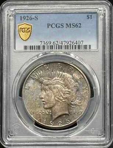 1926-S Peace Silver Dollar PCGS MS-62 Rainbow Toning - Picture 1 of 3