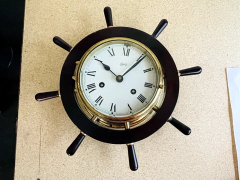 Old Vtg SCHATZ Royal Mariner 8 Day Ships Clock W/Key Brass Wood Made in Germany Cover