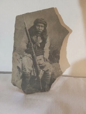 Vintage Al Peyron Native American Sandstone Art Dutches Apache Scout Signed - Image 1 of 4