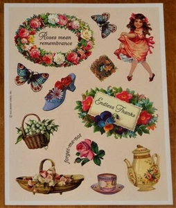 VINTAGE HALLMARK VICTORIAN FLOWERS~TEAPOT~TEACUP~LADIES SHOE~GIRL STICKERS - Picture 1 of 1