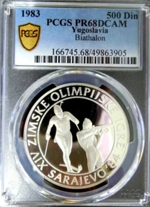 PCGS PR69DCAM Yugoslavia 1983 Biathalon Silver 500 Din Almost Perfect Proof - Picture 1 of 2