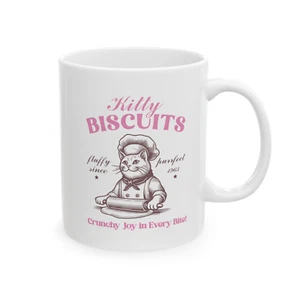 Funny Cat Mug Cat Lover Owner Gift Kitty Biscuits Cute Retro Coffee Tea Cup - Picture 1 of 5