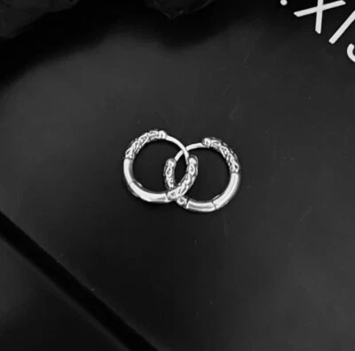 Men's Special Fantastic Stylish Textured Hoop Earrings In 935 Argentium Silver - Image 1 of 4
