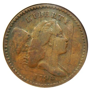 1794 Liberty Cap Flowing Hair Half Cent 1/2C Coin - Certified ANACS F12 Details - Picture 1 of 6