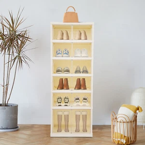 6 Tiers-12 Pairs Shoe Box Foldable Shoe Rack Shoe Storage Organizer with Doors - Picture 1 of 19