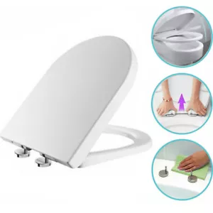 NEW LUXURY BATHROOM SLOW SOFT CLOSE D-SHAPE TOILET SEAT SEATS WC HEAVY DUTY - Picture 1 of 14