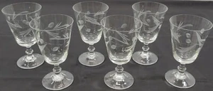 I) Vintage Set of 6 Etched Crystal Stemmed Cone Glasses Drinkware Barware - Picture 1 of 6