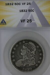 1832  .50  ANACS  VF 25   1800's Capped Bust Half Dollar, Miss Liberty, Bust 