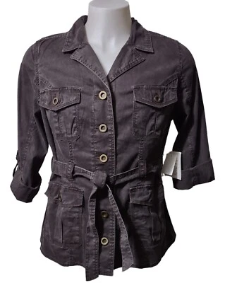 Fashion Bug Jacket Women's Size 16 Brown Weekender Belted Cargo Button Up Collar - Image 1 of 4
