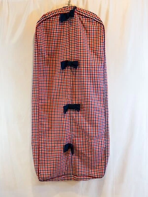 Винтажная опрятная красная и темно-синяя сумка для одежды из имбиря 1980-е - Изображение 1 из 4