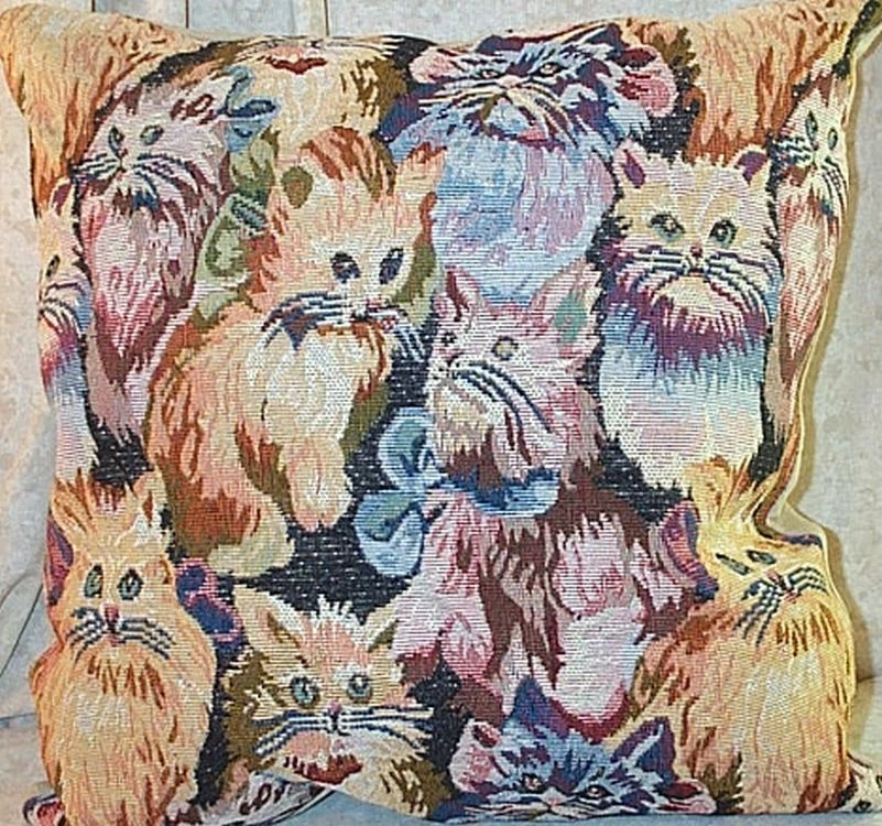 Travesseiro tapeçaria para decoração de casa gatos 17 por 17 polegadas azul amarelo malva novo - Imagem 1 de 1