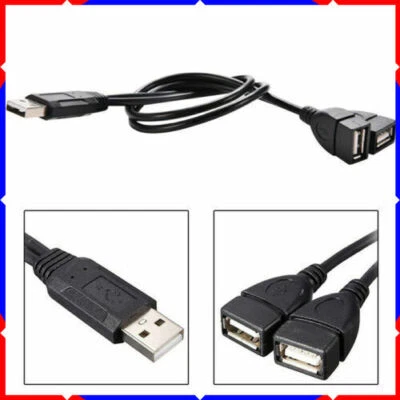 USB Cable USB 2.0 A Male To Dual Female Jack Y Splitter Hub Adapter Power 2 - Image 1 of 4