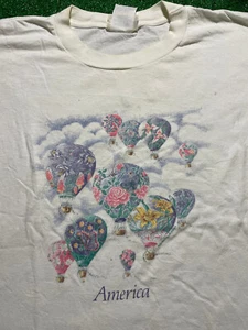 Vtg 90s America T-Shirt Sz XL Single Stitch Hot Air Balloons Art - Picture 1 of 5