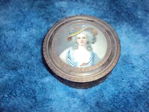 Antike PNCW Messing Puderdose Original Spiegelglaseinsatz Viktorianisches Portrait - Bild 1 von 1
