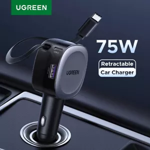 UGREEN 75W Car Charger 2 in 1 Retractable Cable PD QC 4.0 USB C For iPhone iPad - Picture 1 of 7