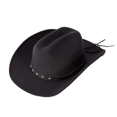  Western Cowboy Hats Cowgirl Sheriff Hat Wide Brim Felt Fedora Men Women Black - Image 1 of 4